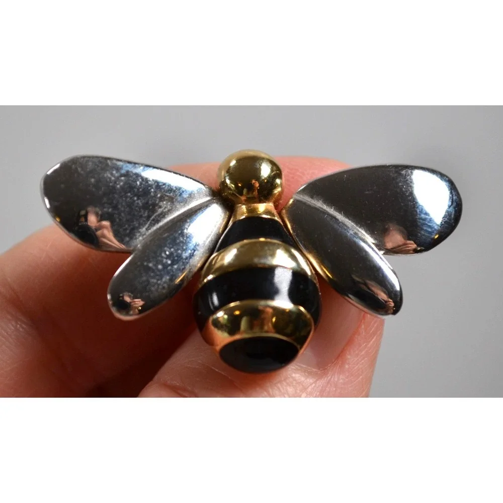 Vintage Liz Claiborne Silver Tone & Gold Tone Bumble Bee Brooch / Pin  1.5